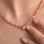 14 Ayar Altın Kaplama Gümüş Doğal Güneş Taşı Harfli Kolye - Minimal Kişiye Özel Tasarım