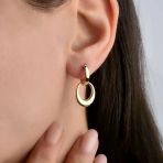 14 Ayar Altın Kaplama Oval Sallantılı Gümüş Küpe - Minimal Halka Çift Halkalı Kadın Küpe