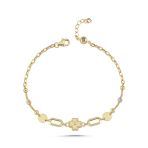 14 Ayar Altın Lucky Clover Yonca Figürlü Şans Bileklik 17-20 Cm