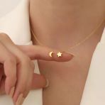 14 Ayar Altın Mikron Kaplama Ay Yıldız Gümüş Kolye - Cn00293
