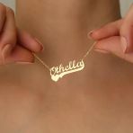 14 Ayar Altın Mikron Kaplama Kişiye Özel Zarif Tasarım - Kalp Detaylı İsim Gümüş Kolye