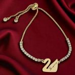 14 Ayar Altın Plakalı İsme Özel Kuğu Kuşu Motifli Altın Renkli Zincirli Beyaz Taş Desenli Hediye Bileklik-601