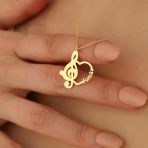 14 Ayar Mikron Kaplama Kişiye Özel İsimli Müzik Anahtarı Kalp Gümüş Kolye - Cn00239