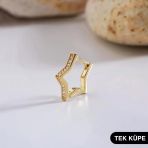 14 Ayar Taşlı Yıldız Tek Halka Altın Küpe 0,75 gr