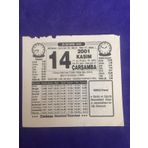 14 Kasim 2001 Takvim Yapragi - Nostalji Koleksiyonluk Takvim Yapragi B