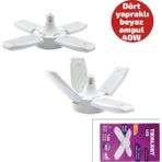 1+4 Kollu - Yapraklı Pervane Modeli Papatya Beyaz LED Lamba Ampul 40W - E27 P-6040B (5492) - Altın