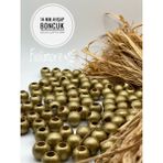 14 mm Ahşap Boncuk (50 gr 47 Adet)Geniş Delik Çapı 6 mm Makrome Çanta Bileklik Takı Renkli - Altın Sarı