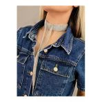 14 Sıralı Zincir V Model Dokuma Sallantılı Vücut Tasma Choker El Yapımı Gümüş Renk Kolye