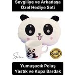 14 Şubat Yumuşacık Sevimli Peluş Panda Yastık ve Kupa Bardak Sevgililer Günü Hediye Seti Arkadaşa