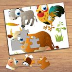 14038 Sevimli İnek Horoz Eşşek Çocuklara Özel Puzzle Yapboz Tablo