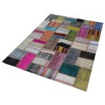 140x195 cm Kırk Yama Pembe Yama Pamuklu Yün El Dokuma Modern Geometrik Etnik Eskitme Desenli Boho Oturma Odası Salon Yolluk Koridor Mutfak Halısı