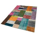 140x201 cm Kırk Yama Mavi Yama Pamuklu Yün El Dokuma Modern Geometrik Etnik Eskitme Desenli Boho Oturma Odası Salon Yolluk Koridor Mutfak Halısı
