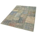 140x204 cm Kırk Yama Yeşil Yama Pamuklu Yün El Dokuma Modern Geometrik Etnik Eskitme Desenli Boho Oturma Odası Salon Yolluk Koridor Mutfak Halısı