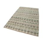 140x218 cm Kareli Kilim Yeşil Kareli Yün El Dokuma Modern Geometrik Etnik Eskitme Desenli Boho Oturma Odası Salon Yolluk Koridor Mutfak Halısı