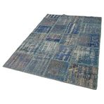 141x205 cm Kırk Yama Mavi Yama Pamuklu Yün El Dokuma Modern Geometrik Etnik Eskitme Desenli Boho Oturma Odası Salon Yolluk Koridor Mutfak Halısı