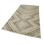 141x263 cm Kareli Kilim Bej Kareli Yün El Dokuma Modern Geometrik Etnik Eskitme Desenli Boho Oturma Odası Salon Yolluk Koridor Mutfak Halısı