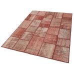 142x195 cm Kırk Yama Kırmızı Yama Pamuklu Yün El Dokuma Modern Geometrik Etnik Eskitme Desenli Boho Oturma Odası Salon Yolluk Koridor Mutfak Halısı