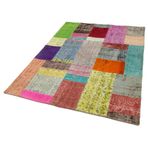 142x201 cm Kırk Yama Mavi Yama Pamuklu Yün El Dokuma Modern Geometrik Etnik Eskitme Desenli Boho Oturma Odası Salon Yolluk Koridor Mutfak Halısı