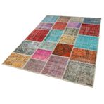 142x206 cm Kırk Yama Mavi Yama Pamuklu Yün El Dokuma Modern Geometrik Etnik Eskitme Desenli Boho Oturma Odası Salon Yolluk Koridor Mutfak Halısı