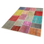 142x210 cm Kırk Yama Kırmızı Yama Pamuklu Yün El Dokuma Modern Geometrik Etnik Eskitme Desenli Boho Oturma Odası Salon Yolluk Koridor Mutfak Halısı