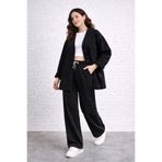 1434 Polo State Kadın Oversize Denim Takım Bol Paça Pantolonlu Günlük Jean Takım Siyah
