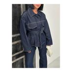 1434 Polo State Lacivert Kuşaklı Denim Takım Oversize Ceket ve Yüksek Bel Pantolon