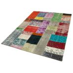 143x202 cm Fourty Patch Turuncu Yama Pamuklu Yün El Dokuma Modern Geometrik Etnik Eskitme Desenli Boho Oturma Odası Salon Yolluk Koridor Mutfak Halısı
