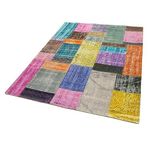 143x202 cm Kırk Yama Mavi Yama Pamuklu Yün El Dokuma Modern Geometrik Etnik Eskitme Desenli Boho Oturma Odası Salon Yolluk Koridor Mutfak Halısı