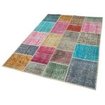 143x203 cm Kırk Yama Pembe Yama Pamuklu Yün El Dokuma Modern Geometrik Etnik Eskitme Desenli Boho Oturma Odası Salon Yolluk Koridor Mutfak Halısı