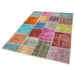 143x206 cm Kırk Yama Mavi Yama Pamuklu Yün El Dokuma Modern Geometrik Etnik Eskitme Desenli Boho Oturma Odası Salon Yolluk Koridor Mutfak Halısı