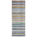 143x370 cm Girit Bej Çizgili Yün El Dokuma Modern Geometrik Etnik Eskitme Desenli Boho Oturma Odası Salon Yolluk Koridor Mutfak Halısı