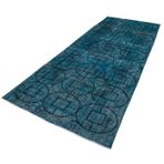 143x378 cm Geometrik Halı Mavi Geometrik Yün El Dokuma Modern Geometrik Etnik Eskitme Desenli Boho Oturma Odası Salon Yolluk Koridor Mutfak Halısı