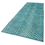 143x400 cm Geometrik Halı Turkuaz Geometrik Yün El Dokuma Modern Geometrik Etnik Eskitme Desenli Boho Oturma Odası Salon Yolluk Koridor Mutfak Halısı