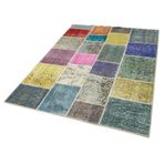 144x202 cm Kırk Yama Mavi Yama Pamuklu Yün El Dokuma Modern Geometrik Etnik Eskitme Desenli Boho Oturma Odası Salon Yolluk Koridor Mutfak Halısı