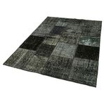 144x202 cm Kırk Yama Siyah Yama Pamuklu Yün El Dokuma Modern Geometrik Etnik Eskitme Desenli Boho Oturma Odası Salon Yolluk Koridor Mutfak Halısı