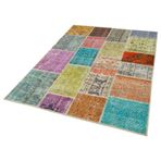 144x203 cm Kırk Yama Mavi Yama Pamuklu Yün El Dokuma Modern Geometrik Etnik Eskitme Desenli Boho Oturma Odası Salon Yolluk Koridor Mutfak Halısı