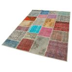 144x205 cm Kırk Yama Bej Yama Pamuklu Yün El Dokuma Modern Geometrik Etnik Eskitme Desenli Boho Oturma Odası Salon Yolluk Koridor Mutfak Halısı