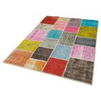 144x205 cm Kırk Yama Mavi Yama Pamuklu Yün El Dokuma Modern Geometrik Etnik Eskitme Desenli Boho Oturma Odası Salon Yolluk Koridor Mutfak Halısı