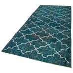 144x354 cm Geometrik Halı Turkuaz Geometrik Yün El Dokuma Modern Geometrik Etnik Eskitme Desenli Boho Oturma Odası Salon Yolluk Koridor Mutfak Halısı