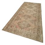 144x375 cm Zile Bej Vintage Yün El Dokuma Modern Geometrik Etnik Eskitme Desenli Boho Oturma Odası Salon Yolluk Koridor Mutfak Halısı