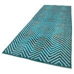 144x390 cm Geometrik Halı Turkuaz Geometrik Yün El Dokuma Modern Geometrik Etnik Eskitme Desenli Boho Oturma Odası Salon Yolluk Koridor Mutfak Halısı