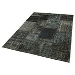 145x201 cm Kırk Yama Siyah Yama Pamuklu Yün El Dokuma Modern Geometrik Etnik Eskitme Desenli Boho Oturma Odası Salon Yolluk Koridor Mutfak Halısı