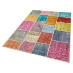 145x204 cm Kırk Yama Kırmızı Yama Pamuklu Yün El Dokuma Modern Geometrik Etnik Eskitme Desenli Boho Oturma Odası Salon Yolluk Koridor Mutfak Halısı
