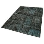 145x204 cm Kırk Yama Siyah Yama Pamuklu Yün El Dokuma Modern Geometrik Etnik Eskitme Desenli Boho Oturma Odası Salon Yolluk Koridor Mutfak Halısı