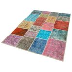 145x205 cm Kırk Yama Mavi Yama Pamuklu Yün El Dokuma Modern Geometrik Etnik Eskitme Desenli Boho Oturma Odası Salon Yolluk Koridor Mutfak Halısı