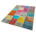 145x208 cm Kırk Yama Mavi Yama Pamuklu Yün El Dokuma Modern Geometrik Etnik Eskitme Desenli Boho Oturma Odası Salon Yolluk Koridor Mutfak Halısı