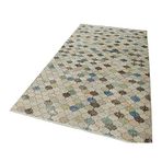 145x285 cm Kareli Kilim Bej Kareli Yün El Dokuma Modern Geometrik Etnik Eskitme Desenli Boho Oturma Odası Salon Yolluk Koridor Mutfak Halısı