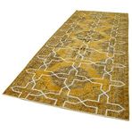 145x387 cm Geometrik Halı Sarı Geometrik Yün El Dokuma Modern Geometrik Etnik Eskitme Desenli Boho Oturma Odası Salon Yolluk Koridor Mutfak Halısı