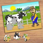 1465 Mutlu Çiftçi Ve İnek Çocuklara Özel Puzzle Yapboz Tablo