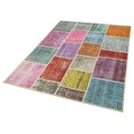 146x201 cm Kırk Yama Mavi Yama Pamuklu Yün El Dokuma Modern Geometrik Etnik Eskitme Desenli Boho Oturma Odası Salon Yolluk Koridor Mutfak Halısı